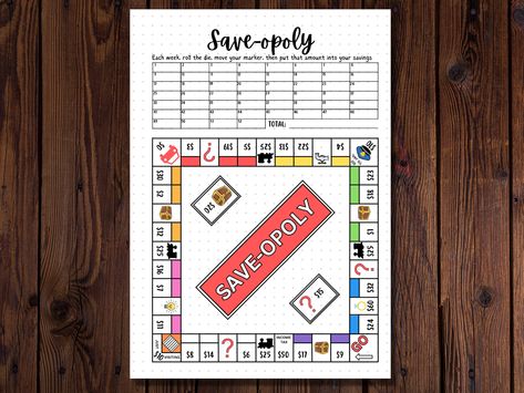 Saveopoly Free Printable, Saveopoly Challenge, Journal Page Printable, Savings Goal, Savings Challenge Printable, Journal Pages Printable, A5 Printables, A5 Journal, Printable Planner Pages