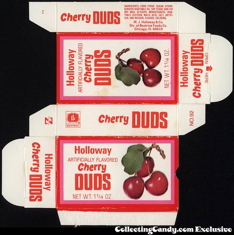 Beatrice - Holloway - Cherry Duds - Milk Duds - 1 1/4 oz candy box - 1977 Candy Box Design, Templat Amplop, Milk Duds, E Ticket, Fun Dip, Printable Box, Paper Toys Template, Candy Packaging, Candy Brands