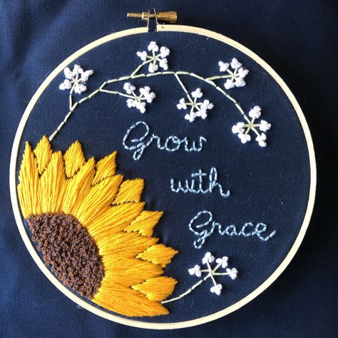 Embroidery- floral, sunflower, Grace Bunch Needle, Clothes Embroidery Diy, Sashiko Embroidery, Embroidery Patterns Vintage, Embroidery Floral, Embroidery On Clothes, Handwork Embroidery Design, Simple Embroidery, Hand Embroidery Art