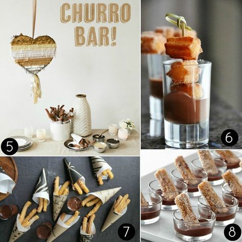 Mexican Style Churro Ideas and Recipes Churro Display, Churros Party, Churros Bar, Churro Bar, Churro Dessert, Cuban Party, Graduation Party Desserts, Havana Nights Party, Wedding Snacks