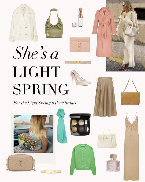 The beauty of the Light Spring palette 🌷 If you're a Light Spring, what is your favourite quality about your palette/your colouring?⁠ .⁠ #coloranalysis #colouranalysis #coloranalyst #lightspring #springpalette Late Spring Color Palette, Light Spring Winter Wardrobe, Spring Color Type Outfit, Light Spring Brunette, Light Spring Winter Outfits, Light Spring Palette Outfits, Light Spring Outfits Color Palettes, Spring Light Outfits, Light Winter Color Palette