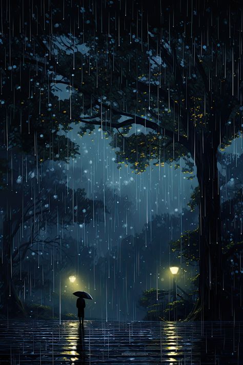 The Calm Rain ambience is a soothing and relaxing sound experience that transports you to a peaceful rainy day. The gentle sound of raindrops falling on leaves and the distant rumble of thunder create a calming atmosphere that helps you unwind and de-stress. Rain Landscape Photography, Rainy Night Illustration, Cartoon Rain, Rain Ambience, Rainy Day Wallpaper, Drawing Rain, Rain Illustration, Lofi Music, Rainy Day Aesthetic