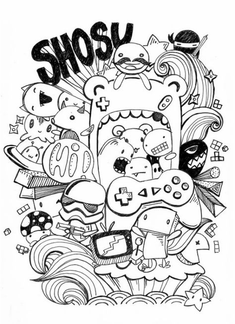 Doodle Art Tutorials and Examples Expression Doodle, Doddle Art, Arte Doodle, Doodle Characters, Cool Doodles, Graffiti Doodles, Doodle Design, Doodle Art Drawing, Desenho Tattoo