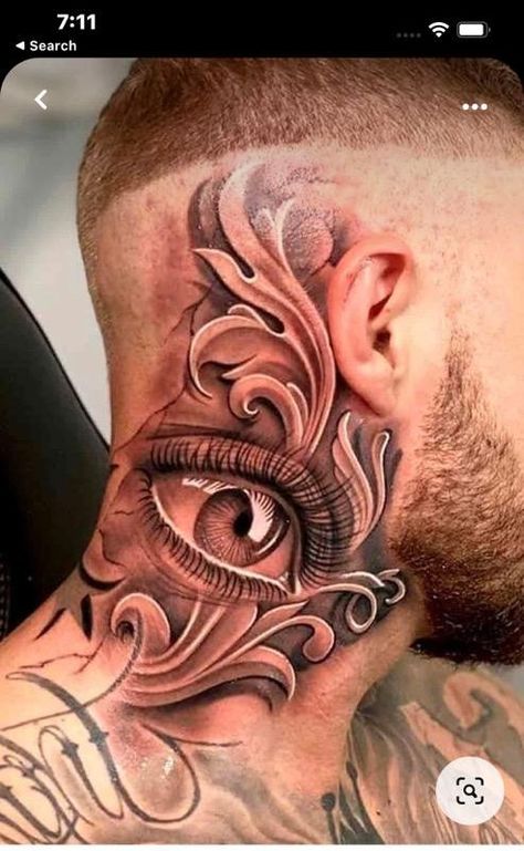 Back Of Neck Tattoo Men, Full Neck Tattoos, Barcode Tattoo, Chicano Tattoos Sleeve, Side Neck Tattoo, Hyper Realistic Tattoo, Filigree Tattoo, Throat Tattoo, Back Of Neck Tattoo