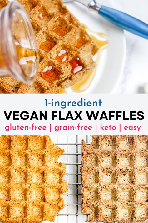 Delicious, crisp-tender, 1-ingredient Vegan Flax Waffles! They are gluten-free, grain-free, oil-free, sugar-free, keto & Paleo. #keto #vegan #1ingredient #veganwaffles #flaxwaffles #flax #flaxseed #flaxwaffles #oilfree #grainfree #sugarfree #glutenfree #flaxseedwaffles #veganketo #ketowaffles #paleowaffles #veganoilfree #oilfreeveganbaking #cleaneats #cleaneating #zerocarbwaffles #zerocarbrecipe #zeronetcarbs #healthywaffles #highfiber #flaxrecipe Flax Waffles, Paleo Waffles, Zero Carb Foods, Healthy Waffles, Baking Easy, Vegan Waffles, Flax Seed Recipes, Keto Vegan, Oil Free Vegan