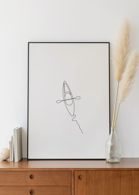 Minimalist Kayak Line Art, Water Sport Printable, Canoe Wall Print, Kayaking, Digital Download, Outline Drawing, Simple Sketch, Room Decor Canoe Line Drawing, Kayak Drawing Simple, Kayak Line Drawing, Kayak Tattoo Simple, Canoe Tattoo Simple, Kayak Tattoos, Canoe Tattoo, Kayak Tattoo, Kayak Decor