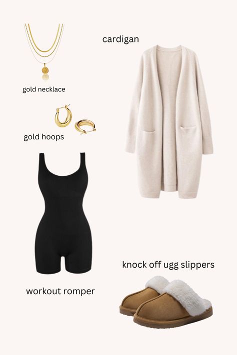 #cozy #outfit #outfit idea #cozyoutfitidea #cardigan #uggslippers #jewlery #romper #falloutfit #amazonoutfit Romper Cardigan Outfit, Romper And Cardigan Outfits, Cardigan And Sweatpants Outfit, Romper With Cardigan, Sweatpants Outfits, Cute Cardigans, 1st Day Of School, Ugg Slippers, Romper Outfit