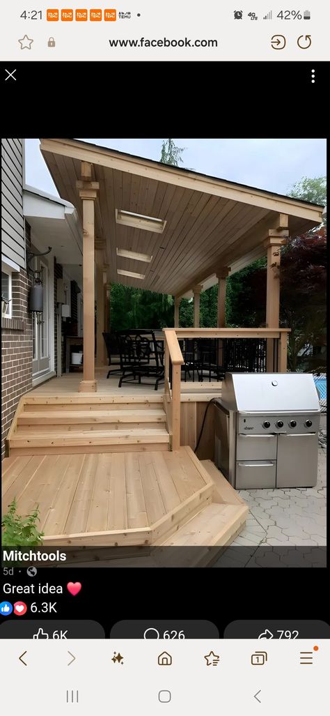 Small Covered Back Porch Ideas, Front Patio Ideas Curb Appeal, Front Porch Extension Ideas, Front Deck Ideas Entrance, Front Decks, Backyard Builds, House Flips, Tropical Hotel, Freestanding Deck