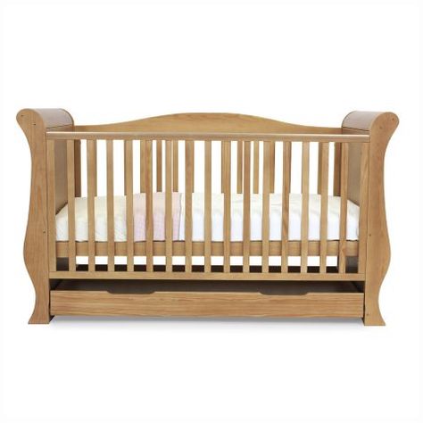 Babystyle Hollie Sleigh Cot Bed Honey Oak Kiddicare.com Sleigh Cot Bed, Sleigh Cot, 4 Drawer Dresser, Cot Bed, Honey Oak, Cot Bedding, Nursery Furniture, Foam Mattress, Dresser Drawers