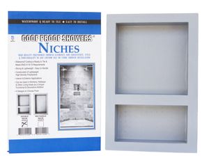 Goof proof Showers Double Shower Niche, Hotel Style Bathroom, Niche Shelves, Wall Cubbies, Wall Shelf With Hooks, Stone Shower, Shower Installation, Shelving Solutions, Double Shower