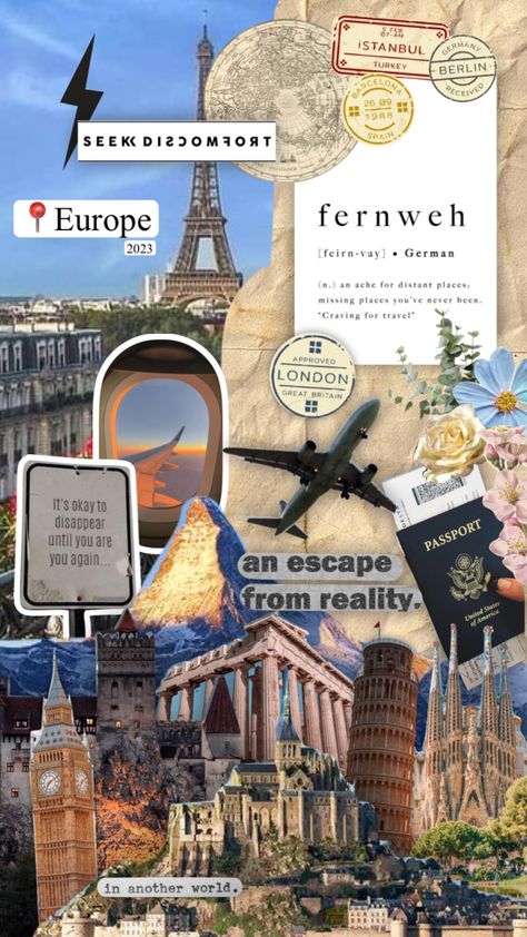 Europe Scrapbook, Europe Wallpaper, Vision Board Collage, Travel Collage, Vision Board Wallpaper, Wallpaper Iphone Lucu, Collage Kunst, Europe Aesthetic, Travel Wallpaper