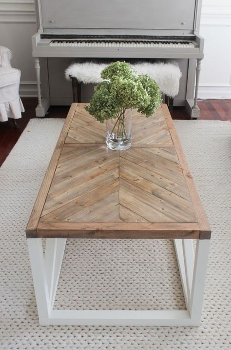 Herringbone Coffee Table, Furnitur Ruang Keluarga, Tafel Decor, Coffee Table Ideas, Good Pics, Coffee Table Farmhouse, Modern Farmhouse Design, Rustic Coffee Tables, Table Cafe