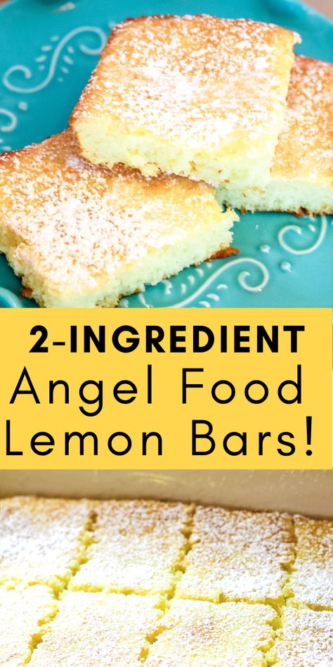 Angel Food Cake Recipes Lemon, Lemon Cake Bars Recipe, Angel Food Lemon Pie Filling, Angel Food And Lemon Pie Filling, Lemon Angelfood Cake Dessert, Lemon Angel Cake Bars, Angel Food Cake And Pie Filling, Two Ingredient Cupcakes, Angel Food Cake Mix And Pie Filling