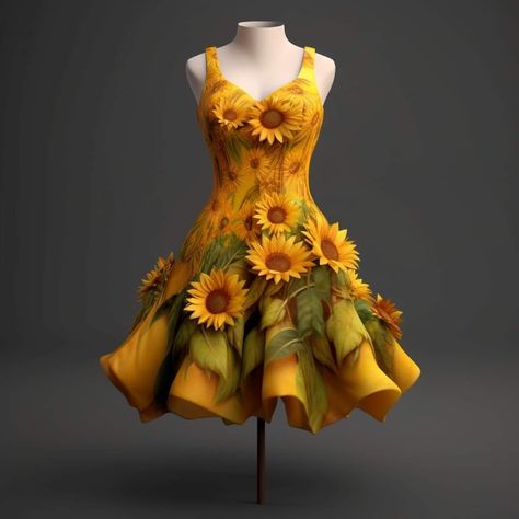 Garden Of Time Theme Dress, Sunflower Outfit Ideas, Sunflower Dress Aesthetic, Garden Of Time Dress, Sunflower Gown, Informal Attire, Tale Dress, Sunflower Daisy, Sunflower Dress