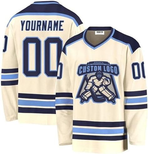 Amazon.com: ORANGE FOX Custom Cream Navy-Light Blue Ice Hockey Jersey Men Women,Custom Team Cream Stitched Name Number Hockey Jersey Design Your Own,Cream Adult Hockey Jerseys,Cream Sports Party Clothing | HV1229 : Clothing, Shoes & Jewelry Youth Hockey, Nhl Jerseys, Orange Fox, Blue Steel, Hockey Jersey, Blue V, Ice Hockey, The Ice, Kelly Green