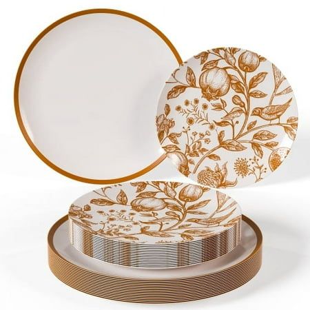 Elevate your dining experience with the Trendables 40-Piece Disposable Plates Set. This meticulously crafted set is designed to impress your guests and simplify your event planning, making it perfect for special occasions, including fall gatherings like Thanksgiving and festive celebrations like Christmas. Each set accommodates up to 20 guests, offering 20 exquisite 8-inch dessert plates and 20 sophisticated 10-inch party plates. The elegant white plates feature a tasteful pomegranate design, ad Wedding Plate Setting, Disposable Wedding Plates, Plastic Plates Wedding, Thanksgiving Plate, Friendsgiving Dinner Party, White Plastic Plates, Thanksgiving Plates, Disposable Plastic Plates, Pomegranate Design