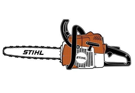 stihl by Michael Vestner www.michaelvestner.de Stihl Chainsaw Tattoo, Chainsaw Illustration, Chainsaw Stencil, Saw Drawing, Stihl Chainsaw, Tree Surgeons, Band Tattoo Designs, Wildland Fire, Maori Tattoo Designs