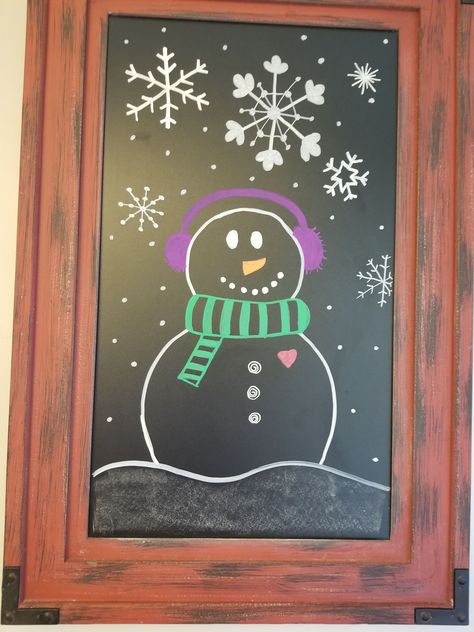 Winter Whiteboard Art, Chalk Marker Art, Winter Chalkboard Ideas, Wall Doodle, Winter Chalkboard, Chalk Markers Art, January Kindergarten, Whiteboard Ideas, Christmas Chalkboard Art