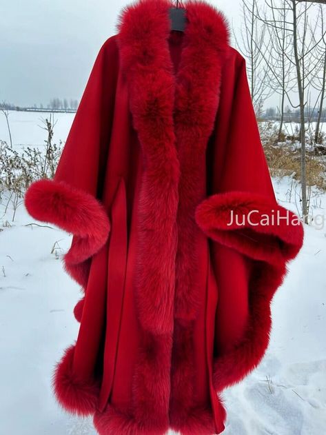 Women's Fur Big shawl cloak - Customizable in other colors 100% Brand NEW ! Gorgeous & Fashion -TOP - QUALITY ! Color：Customize other colors One Size ：length 108cm  wide 138cm  MATERIAL: 90% Wool And 100% Real Fox fur   All original materials we used are ranch raised animals, non wild &non-endangered or non-threatened animal and follow UK fish &wildlife regulations,  (International dispatch of animal products are follow all country laws)   Fast & Worldwide Shipment Pls inform your phone number, which is very important for fast express. We will post it via the SpeedPAK To USA .UK .Australia. Canada. - usually is need about 7-12 days to arrive . other country -usually is need about 10-18 days to arrive . As soon as your payment reaches us, we will dispatch the item within 2- 4 working days. Long Shawl, Red Fur, Stylish Jumpsuit, Ladies Poncho, Fur Shawl, Animal Products, 1940s Dresses, Elegant Styles, Cardigan Long