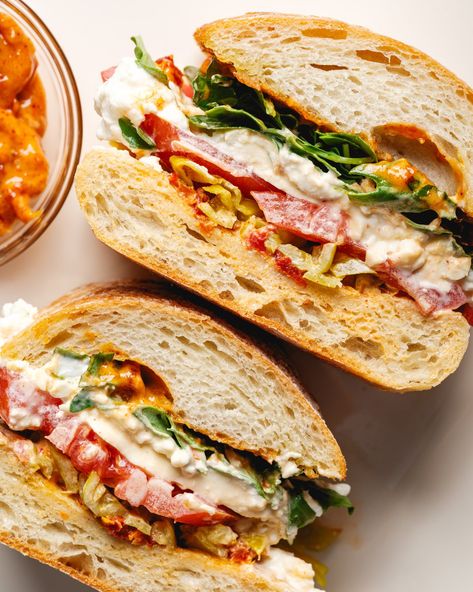 Veggie Burrata Sandwich, Vegetarian Ciabatta Sandwich, Burrata Panini, Ciabatta Bread Sandwich, Burrata Sandwich, Tomato Aioli, Tomato Sandwiches, Best Fish Recipes, Winter Salad Recipes