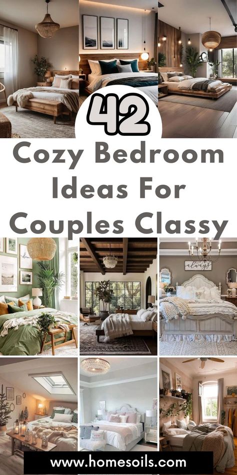 Create a romantic retreat with these 42 cozy and classy bedroom ideas for couples! From luxurious bedding and soft lighting to elegant color schemes and personalized decor, transform your space into a sophisticated and intimate haven perfect for unwinding together. Couple Bedroom Color Ideas, Bedroom Inspirations Cozy Romantic, Classy Bedroom Ideas For Couples, Married Bedroom Ideas, Married Couples Bedroom, Master Bedrooms Decor Romantic, Cozy Bedroom Ideas For Couples, Bedroom Ideas For Couples Cozy, Bedroom Decor Master For Couples