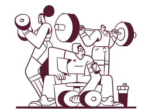 Gym Graphics Illustration, Gym Equipment Illustration, Sport Sketches Drawings, Gym Doodle Art, Gym Poster Design Creative, Workout Poster Design, Gym Illustration Art, Gym Graphic Design, Gym Painting