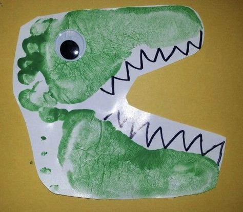 A Is For Alligator Handprint, Letter A Footprint Art, Alligator Footprint Craft, Letter A Footprint Craft, Footprint Alphabet Art, Alligator Handprint Craft, Alligator Activities, Dinosaur Crafts For Preschoolers, Footprint Alphabet