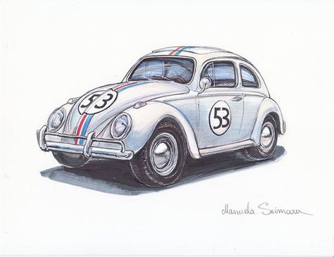 Art Print Size is 8.5 x 11 (216mm x 279mm) It is printed on heavy, high quality acid free paper. This is one of only 100 prints from the original art. Each print is individually numbered, dated and signed by me . Carefully & securely packaged in a cello and board backed envelope for Volkswagen Beetle Drawing, Volkswagen Bus Art, Herbie Fully Loaded, Beetle Drawing, Bus Art, Bug Car, Men's Small Tattoo, Cool Car Drawings, Bug Art