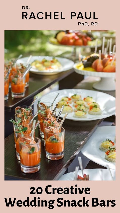 Setting up a snack bar at a wedding party is a unique way of keeping your guests filled while waiting for the ceremony or the reception to start (and it also gives them the ability to snack through the whole day). Wedding food stations are overall a very popular way to serve food to your guests. The options and themes are endless, but I’m sharing a round-up of the best wedding snack bars that will make a lasting impression on your guests. Take a look at them now! Engagement Party Snacks, Wedding Snack Bar Ideas, Wedding Snack Bar, Yogurt Parfait Bar, Grilled Cheese Bar, Snack Bar Ideas, Wedding Snack, Parfait Bar, Bagel Bar