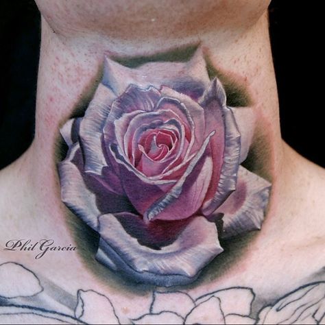 Came across this rose... Lately we've had a thing for them... This one in particular is by a favorite of ours... @philgarcia805! Go check out his work! White Rose Tattoos, Girl Neck Tattoos, Throat Tattoo, Rose Tattoos For Men, Girls With Sleeve Tattoos, Sternum Tattoo, Dream Tattoos, Cover Up Tattoos, Star Tattoos