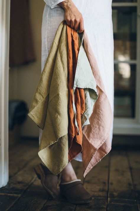 Towel Photoshoot, Lake Tahoe Houses, Natural Laundry Detergent, Cosy Bed, Kitchen Textiles, Natural Laundry, Muted Colours, Cafe Style, New Ceramics