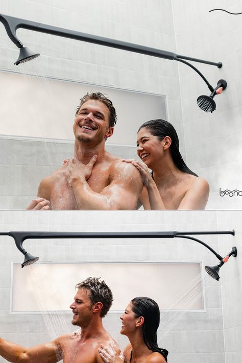 This luxurious double-headed shower head transforms a boring single-headed shower into one for couples to share and enjoy at the same time. Shower Time, Couple Shower, Shower Head, Tandem, Shower Heads, House Ideas, To Share, Dream House, Shower