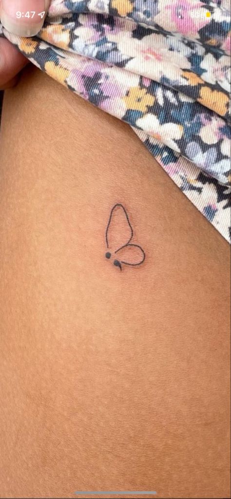 Cute Minimilastic Tattoos, Color Bone Tattoos For Women Unique, Tatoos Meaningful Mental Health, Tiny Tattoo With Meaning, Passed Mom Tattoos, Minimalist Butterfly Semicolon Tattoo, At Home Tattoo Ideas, Butterfly Tattoo Over Scar, Semi Collen Tattoo