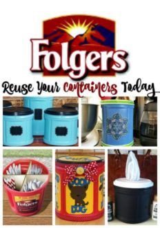 Coffee Container Ideas, Folgers Coffee Container Crafts, Coffee Can Diy Projects, Folgers Coffee Container, Plastic Coffee Cans, Plastic Coffee Containers, Reuse Plastic Containers, Plastic Container Crafts, Coffee Can Crafts