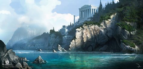 Greek Coast from Assassin's Creed Origins Book Architecture, Concept Art Landscape, Fallen Empire, Assassin's Creed Origins, Roman Villa, Greco Roman, Landscape Concept, Fantasy City, Fantasy Setting