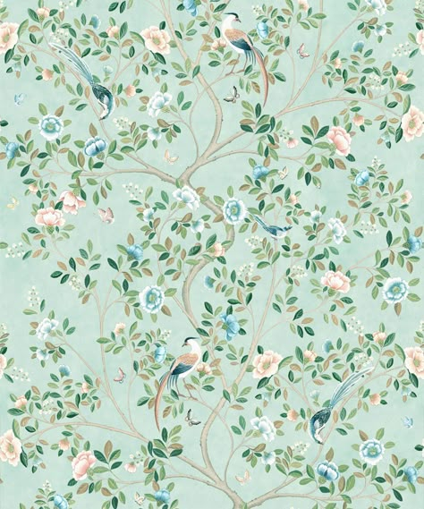 Camellia Tree Mural • Chinoiserie Wallpaper • Milton & King USA Floral Wallpaper Blue And Green, Chinoiserie Mural Wallpaper, Chinesoire Wallpaper, Chinoiserie Powder Room, Chinoiserie Wallpaper Bathroom, Floral Wallpaper Bathroom, Chinoiserie Tree, Green Chinoiserie Wallpaper, Chinoserie Wallpaper