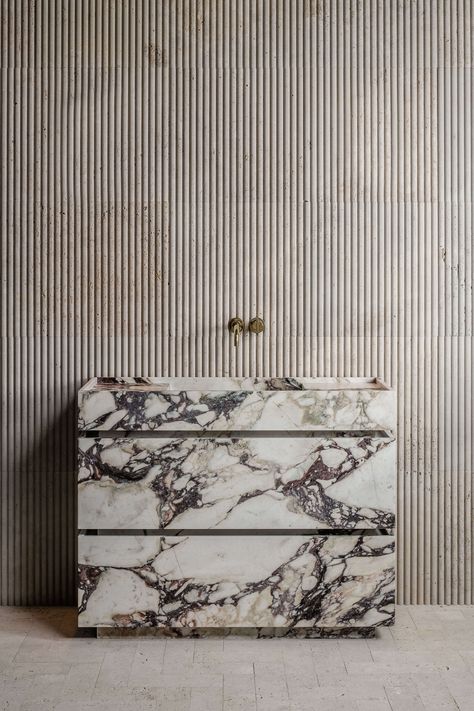 Bench Cabinet, Stone Bathroom, Marble Vanity, Marble Sinks, Bathroom Design Inspiration, Calacatta Marble, Bathroom Vanity Cabinets, Dream Bathrooms, Modern Vanity