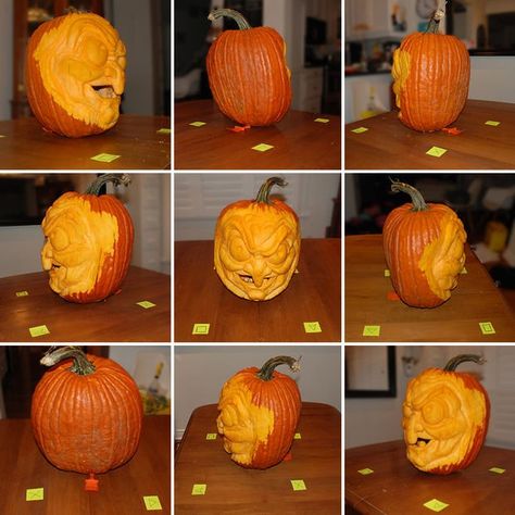 3d pumpkin sculpt - with video Sculpted Pumpkins, 3d Pumpkin Carving, Pumpkin Sculpting, Pumpkin Carving Tools, 3d Pumpkin, 90s Fashion Outfits Hip Hop Party, Sculpting Tutorials, Carving Pumpkins, Food Sculpture