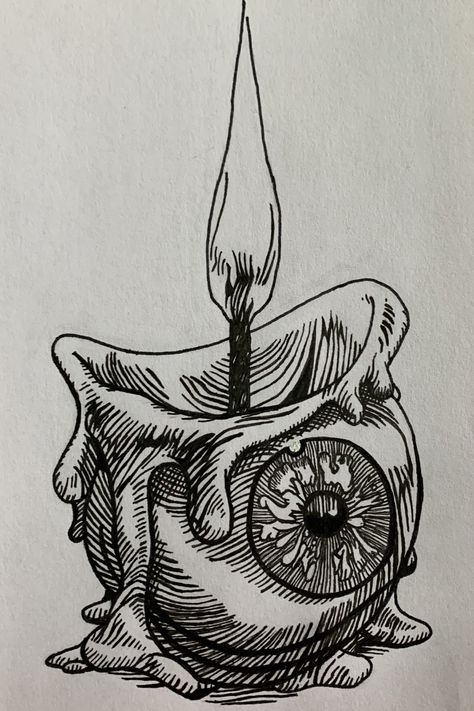 Eyeball Candle Tattoo, Candle On Skull Drawing, Eye Dripping Drawing, Eye Candle Drawing, Gothic Art Reference, Melted Eye Tattoo, Candle Ink Drawing, Skull With Candle Drawing, Skull Candle Drawing