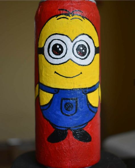 DIY on a pepsi can! #vakreatives #creativetime #craftoholic #creativeart #minions #minionspainting #minionbottle #minionworld #cartoon #painting Pepsi Can, Glass Bottles Art, Drawing Cartoon Characters, Diy Bottle Crafts, Cartoon Painting, Glass Bottle Crafts, Art Cartoon, Diy Bottle, Bottle Painting