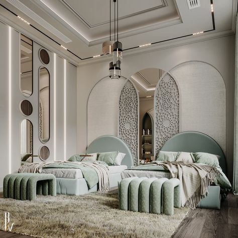 Modern Luxury Room Design, Hotel Room Interior Modern, Luxury Ceiling Design Bedroom, Double Bedroom Design, Neoclassic Majlis, Modern Majlis, Behance Interior, Modern Kids Room Design, Majlis Design