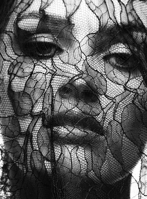 Photography. Dark Edgy Fashion, Edgy Fashion Photography, Face Lace, Fashion Silhouette, Black Veil, Art Portrait, Black White Photos, White Photo, White Photography