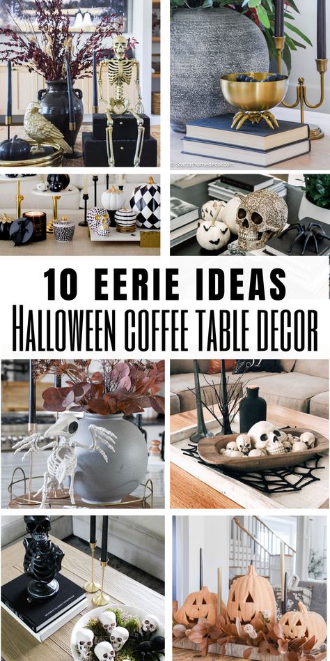 Looking for the perfect blend of simple and spooky for your Halloween décor? 👻 Our collection of easy and elegant coffee table centerpiece ideas will have you sipping your favorite fall brew in style! From trays to treats, we've got you covered! 🍂 Find more ideas on our blog! 🖱️ Coffee Table Halloween Decor Ideas, Halloween Coffee Table Decor, Halloween Coffee Table, Coffee Table Centerpiece Ideas, Halloween Centerpieces, Coffee Table Decor Ideas, Table Centerpiece Ideas, Coffee Table Centerpiece, Elegant Coffee Table