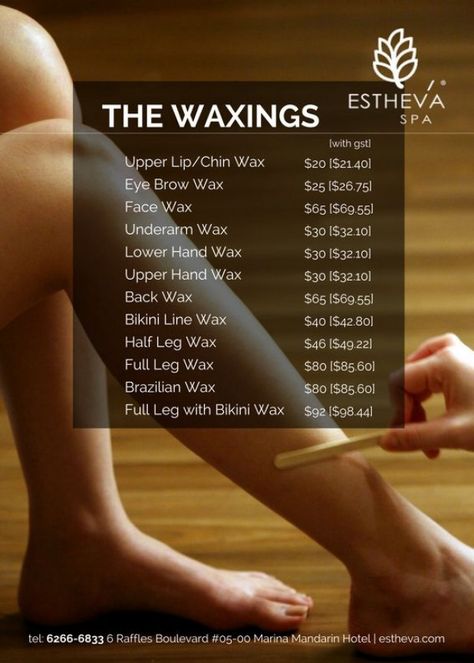 While at ESTHEVA Spa in Singapore you can also get your waxing done by our professional waxing specialists in the privacy and comfort of our luxury day spa in Marina Mandarin Singapore. #waxing #waxingsingapore #facial #facial #spa Waxing Prices List, Wax Spa Ideas, Waxing Price List Ideas, Waxing Special Ideas, Wax Bar Salon Ideas, Wax Price List, Spa Menu Ideas Price List, Mobile Waxing Service, Waxing Station Ideas At Home