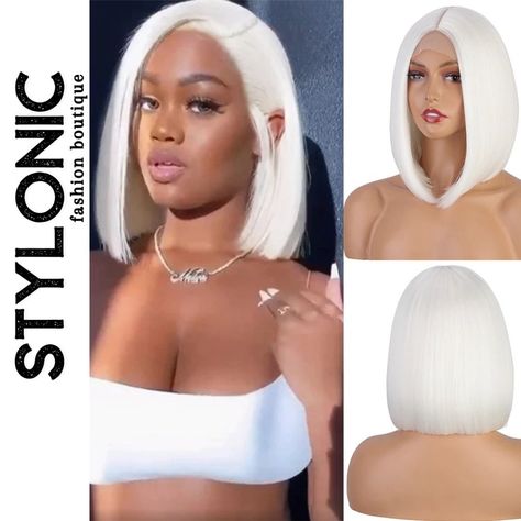 Lace Front White Wig - Etsy Middle Part Blonde, Wigs For Black Women Straight, Ombre Bob Hair, White Bob, Bob Wigs For Black Women, Wigs Middle Part, Black Red Hair, White Wig, Ombre Bob