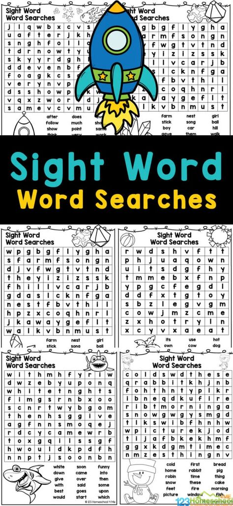 Make practicing sight words fun with these sight word activities for kids. Simply print the sight words worksheets that containt fun sight word searches for children to practice and improve their reading, vocabulary, and word recognition skills. Use these free printable sight word worksheets with kindergarten and elementary age students in first grade, second grade, and third graders to learn and review high frequency dolch sight words. I Spy Sight Words, Fry Sight Word List, Kindergarten Word Search, Preschool Sight Words Activities, Dolch Sight Word Activities, High Frequency Words Activities, Sight Words Activities, Third Grade Sight Words, Second Grade Sight Words