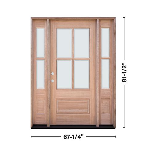 Greatview Doors 68-in x 80-in x 6-9/16-in Wood 3/4 Lite Right-Hand Inswing Mahogany Unfinished Prehung Front Door with Sidelights Solid Core Lowes.com Single Front Door With Sidelights, Classic Entryway, Single Exterior Doors, House Entry Doors, Exterior Doors With Sidelights, Front Door With Sidelights, Single Front Door, Door With Sidelights, Prehung Exterior Door