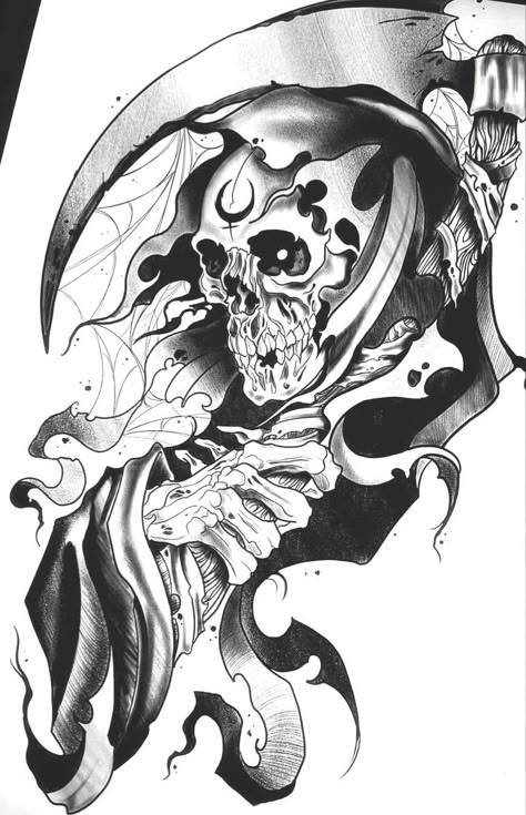 Half Sleeve Tattoo Template, Norse Mythology Tattoo, Evil Skull Tattoo, Tattoo Design For Hand, Skull Art Tattoo, Grim Reaper Tattoo, Reaper Tattoo, Armband Tattoos, Abstract Art Images