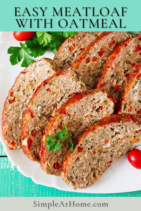 Simple Oatmeal Recipe Meatloaf • Simple At Home Meatloaf With Oats, Oatmeal Meatloaf, Gluten Free Turkey Meatloaf, Best Turkey Meatloaf, Meatloaf Oatmeal Recipe, Gluten Free Meatloaf Recipe, Meatloaf With Oatmeal, Recipe Meatloaf, Tasty Meatloaf Recipe