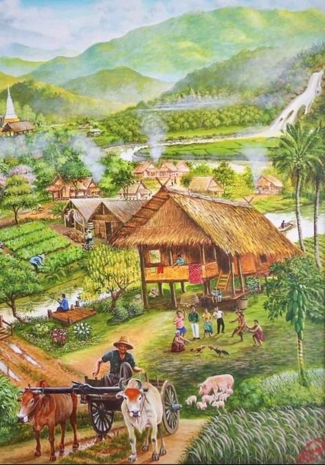 Life In Uk, Village Scene Drawing, Monmouth Coffee, Village Drawing, Construction Fails, Childhood Memories Art, Drawing Scenery, Filipino Art, Portraiture Art